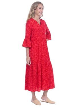 Blue Ginger Tropical Tiered Midi  Dress Sz M Brights Vacation Hawaiian Beach